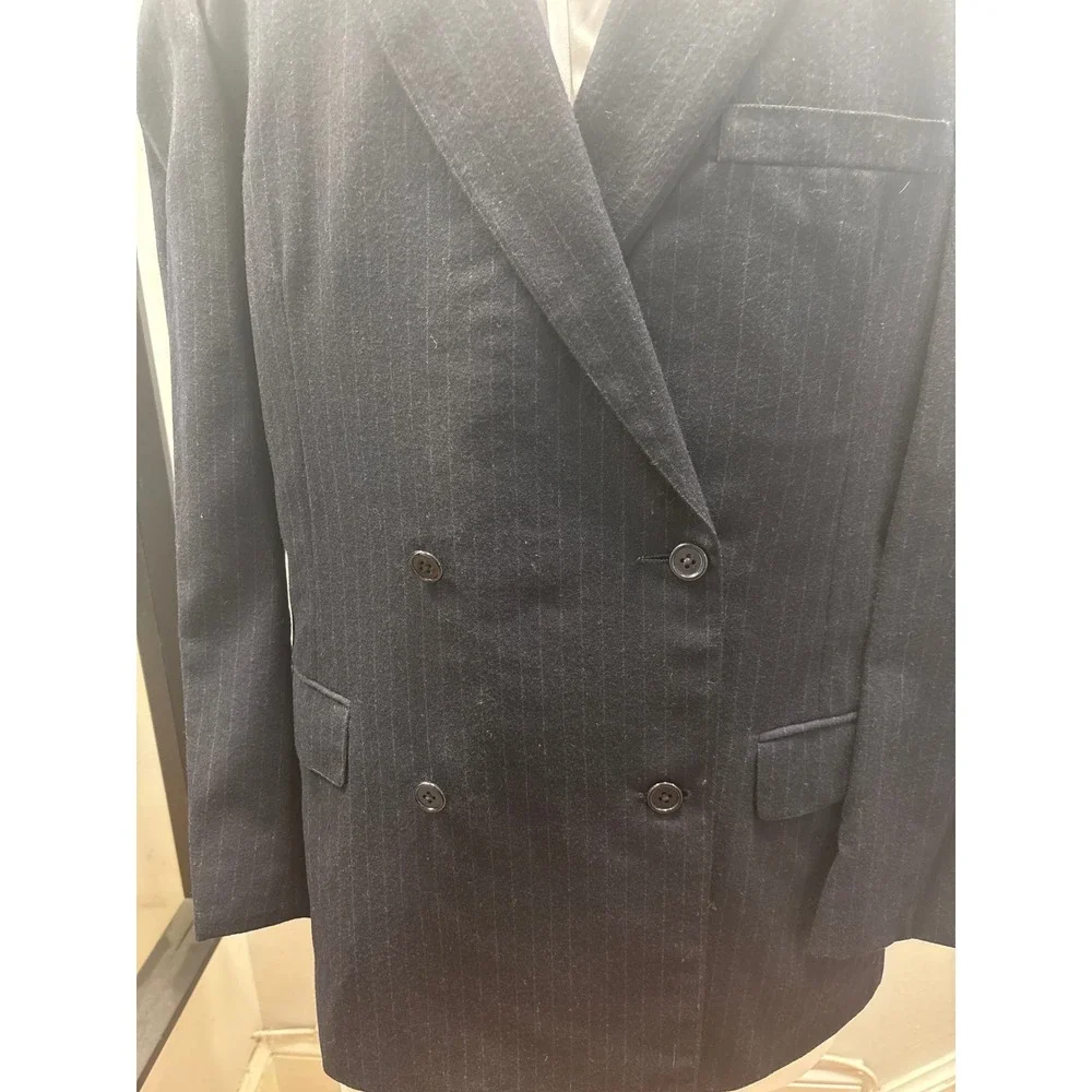 The Rhodes Pinstripe Suit Mens Navy Blue Double Breasted‎ Peak Lapel Sz 38.5R
